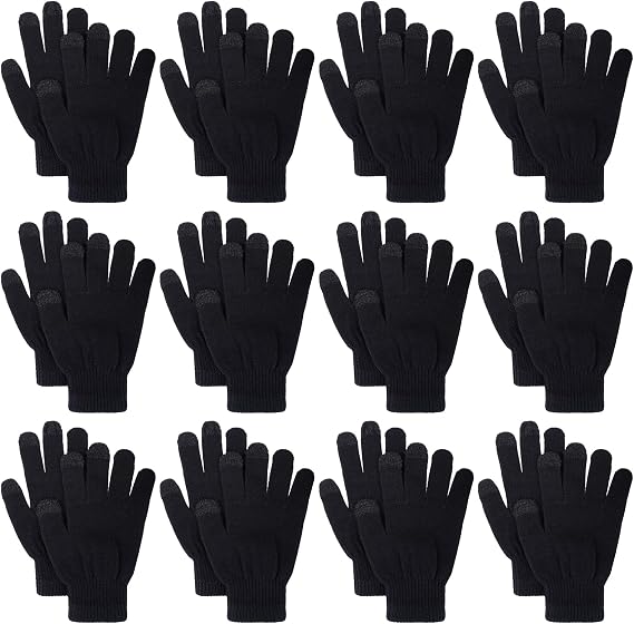 Pistha 12 Pcs Winter Gloves Touch Magic Screen Gloves Knit Gloves Bulk Pack