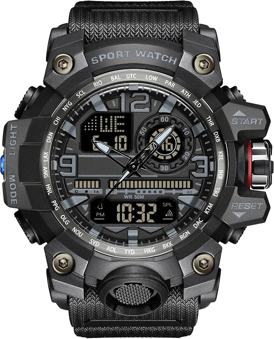 Yihou Men's Military Watch Outdoor Sports Electronic Watch Tactical Army Wristwatch LED Stopwatch Waterproof Digital Analog Watches