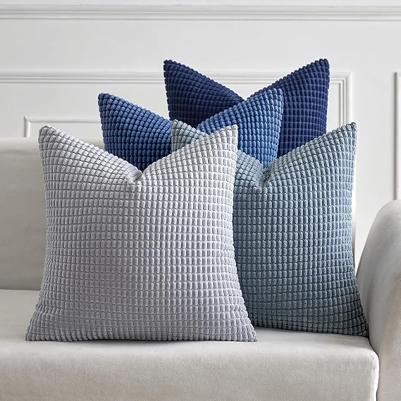MIULEE Blue Decorative Pillow Covers 18x18 Inch Set of 4 Boho Western Farmhouse Home Decor Couch Throw Pillows Summer Coastal Corduroy Pillowcases Industrial for Sofa Living Room Bed