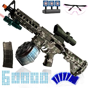 M416 Large Gel Splat Blaster with Goggles, with Drum, Manual &amp;amp;amp; Electric Dual Mode Gel Splat Blaster, for Team Game - Ages 14