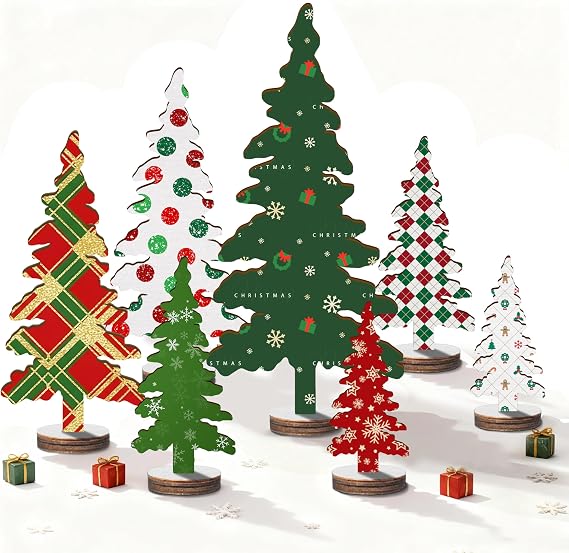 7Pcs Christmas Decorations Indoor Mini Christmas Trees-Xmas Decorations for Home Shelf Mantel Fireplace Table Windowsill Party Decor(Cute) -A03