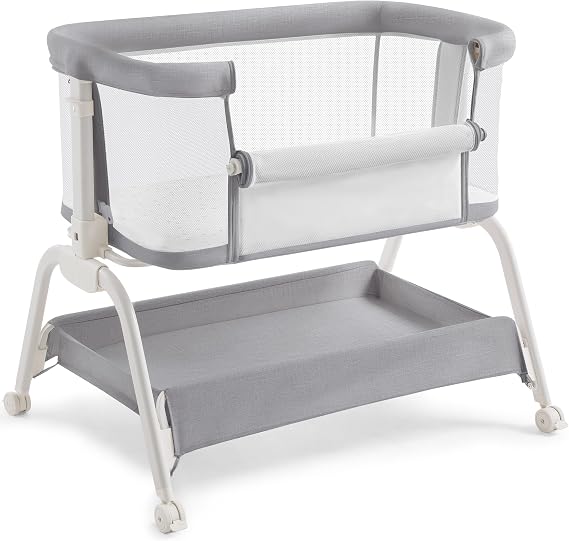 HARPPA Cuddly Lite Baby Bedside Bassinet 6 Height Adjustable Bassinet | 2 in 1 Baby Bassinet,Bedside Sleeper,Breathable Mesh,3-7Incline Range,Storage Basket,360 Swivel Wheels