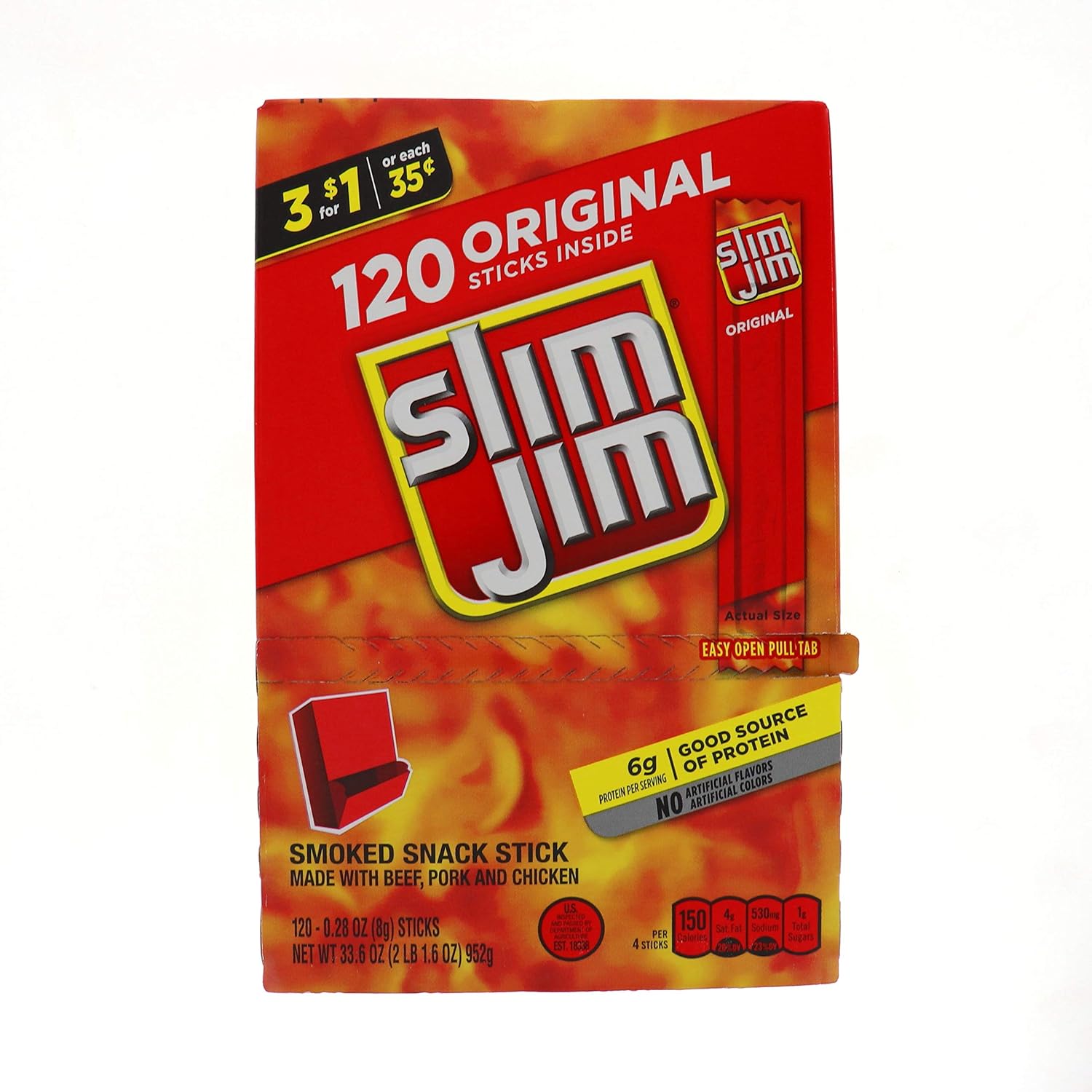 Slim Jim Original Snack Stick 3$1.00, 0.28 oz, 120 Count JERKYS