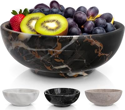 Gusto Nostro 8 Luxury Black Marble Decorative Bowl for Coffee Table - Elegant Decorative Fruit Bowl for Kitchen Counter - Heavy Stone Entryway Catch All for Keys, Potpourri Holder Centerpiece, Medium