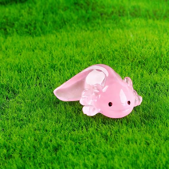 Miniature Pink Axolotl Figurines, Glow in Dark, 20 Pieces, Desktop Decor Set, 1.2"x0.6", Office Landscape Accessories