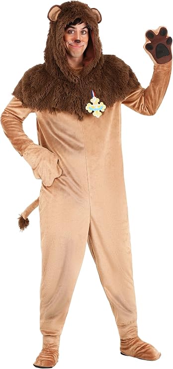 Wizard of Oz Cowardly Lion Costume for Adults, Furry Lion Jumpsuit for Movie Cosplay, School Plays & Halloween