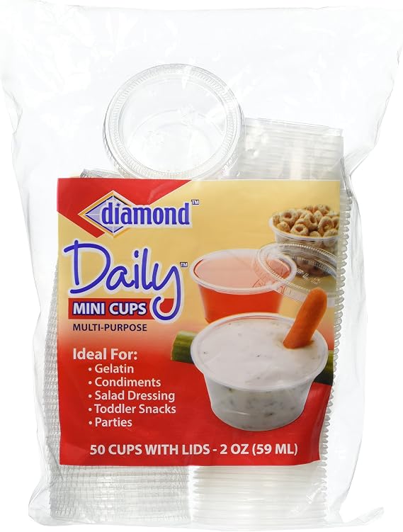 Diamond 4142680001 Multi-Purpose 50 Count Mini Cups With Lids, 2 oz, Clear