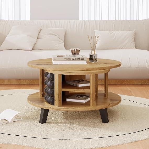 RanRan Coffee Table Turning Table Side Table with Hidden Internal Shelf