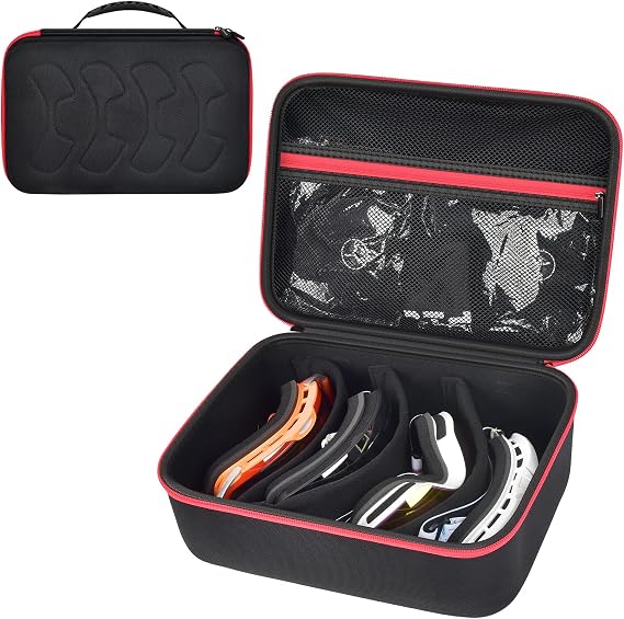 Comecase 4-Pair Ski Goggles Hard Case for Snowboard Goggles-Black | Hard EVA Shell, Velvet Lining, 4-Pair Storage, Adjustable Dividers, Mesh Pocket, Ski Travel Organizer, Case Only