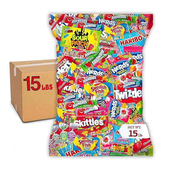 Bulk Candy Variety Pack - 15 lb - Bulk Individually Wrapped Candy- Candies - Trick Or Treat Candies - Pinata Filler Stuffers - Pinata Stuffers - Party Favors - July 4th