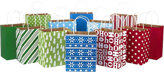 Hallmark Medium Christmas Gift Bags, Assorted 12-Pack (Red, Green, Blue)