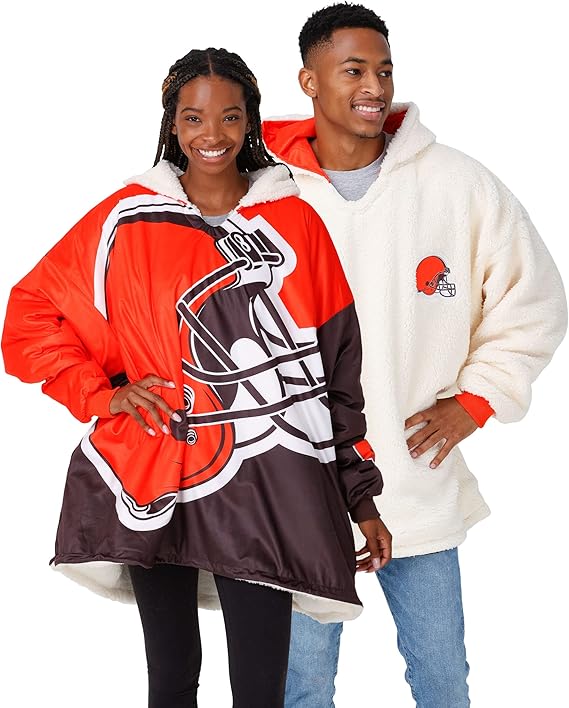 foco NFL Team Logo Reversible Oversized Sherpa Hoodie Sweatshirt Hoodeez
