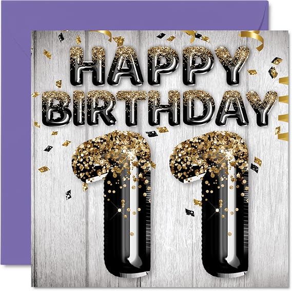 11th Birthday Card for Boys - Black and Gold Glitter Balloons - Happy Cards for 11 Year Old Boy Son Brother Grandson Cousin 145mm Elf Eleventh Birthday Greeting Cards Gift