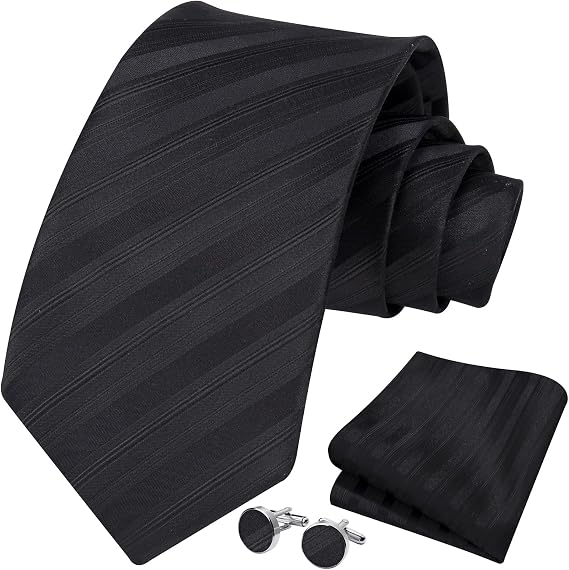 HISDERN Ties for Men Stripe Plaid Tie Classic Necktie Pocket Square Cufflinks Set for Formal Wedding Business Party