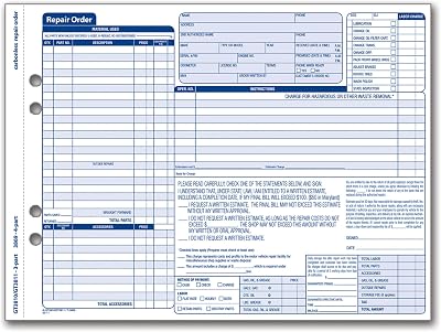 Adams Garage Repair Order Forms, 8.5 x 11.44 Inches, 3 Part, 50 Sets, White and Canary, GT3810