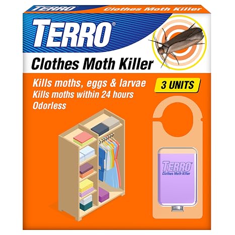 TERRO Clothes Moth Killer, 3-Pack, Kills Adult Moths, Larvae & Eggs