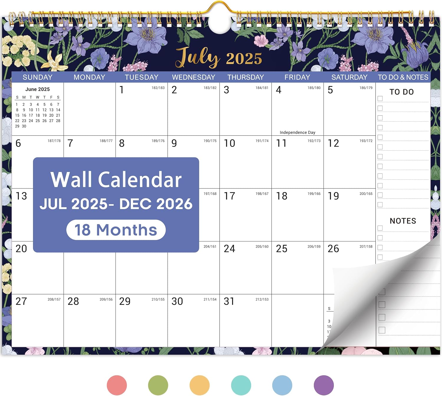 Calendar 2025-2026, 18-Month Calendar Runs from July 2025 to December 2026, 11.5 x 14.7, Spiral Binding Hanging Monthly Wall Calendar,Perfect for Home, School, or Office, Midnight Garden