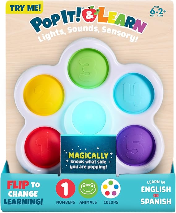 Chuckle & Roar Pop It Board, Bilingual Toddler Learning Toy, Quiet Mode