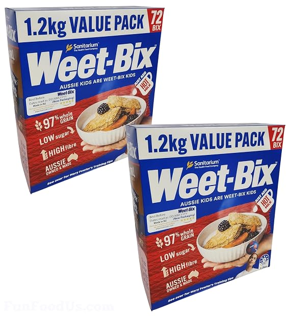 Weet-Bix Biscuits Whole Grain Cereal, Lightly Sweet Whole Grain Wheat Biscuits, Delicious as Part of Breakfasts or Snacks (2 x 1.2kg Box) From Australia