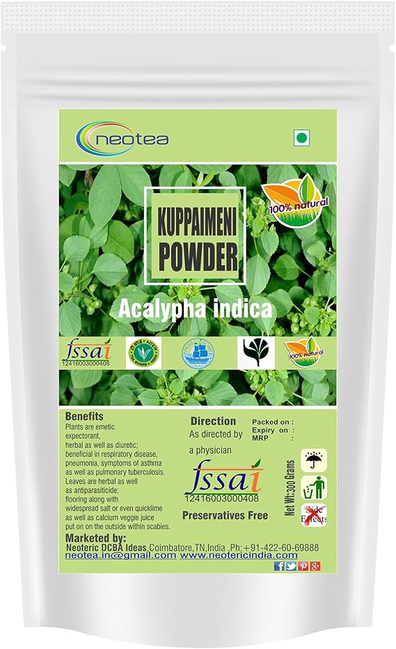 neotea Acalypha Indica Powder (300g) | Kuppaimeni | Indian Acalypha | Copperleaf | Nettle | 100% Natural Herbal Powder | No Additives or Preservatives | Non-GMO