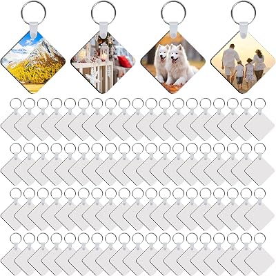 240Pcs Sublimation Keychain Blanks Double Sides 80 MDF Sublimation Keychains Blank with 160 Rings and Clips