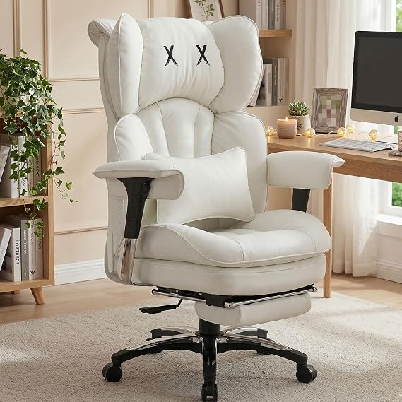 Efomao Big & Tall Executive Chair, Wide Office Chair with Footrest White-L