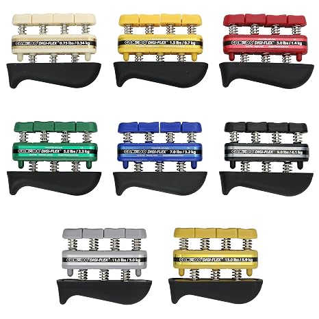 CanDo Digi-Flex Hand and Finger Exerciser 8 Piece Set X-Light - X-Heavy Resistance - No Rack -For Dexterity, Strength, and Flexibility for Fingers, Hands, and Forearms