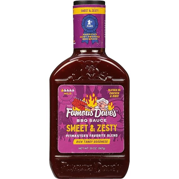 Famous Dave's - 1 pck, Sweet & Zesty BBQ Sauce (20 oz.) | Famous Dave's Sweet & Zesty BBQ sauce delivers smooth, sweet, tangy flavor with mild heat for every barbecue.