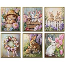 AUNMER Easter Wall Art Prints-Bunny Egg Spring Flowers Art Postes Prints-Colorful Aesthetics Farmhouse Wall Art Decor for Office Home Gallery Living Room Bedroom Kids Girls Room Dorm (Bunny)