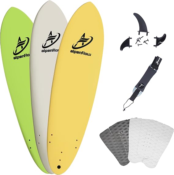 7' Foam Surfboard 7ft Soft Top Surf Board High Performance Foamie Softboard Funboard with Leash Fins and Traction Pad
