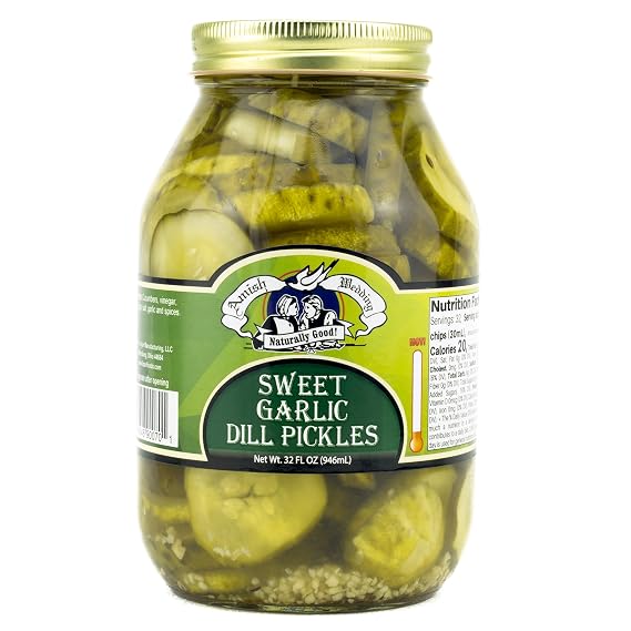 Amish Wedding Sweet Garlic Dill Pickles Ready to Eat USA Made 32 Oz