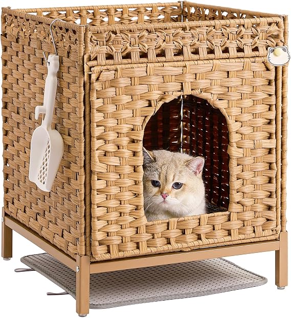 SETVSON Cat Litter Box Enclosure Hidden Litter Box Furniture, Natural