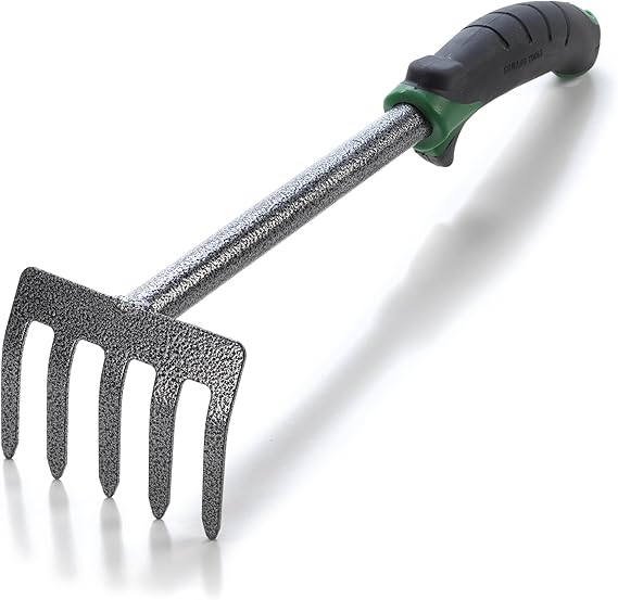 Edward Tools Hand Cultivator Mini Rake - ErgoGrip with Bend Proof Carbon Steel Design - Hand Tool loosens Soil, rips Out Weeds, Hand Tiller Garden Tool - Rust Proof Heavy Duty Tines and Shaft