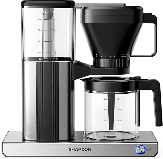 SHARDOR 8-Cup Drip Coffee Maker with Reusable Filter and Glass Coffee Pot,Black and Sliver