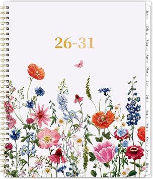 2026-2031 Monthly Planner - 5 Year Planner/Calendar, July 2026 - June 2031, 5 Year Calendar 2026-2031 Monthly Planners, 9" x 11", Twin-Wire Binding + Tabs + Pocket - Flowers