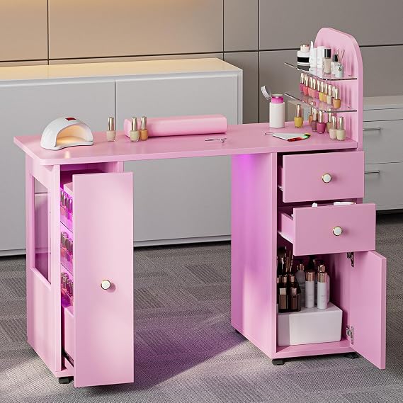 Professional Manicure Table Nail Desk for Nail Tech w/LED Light
