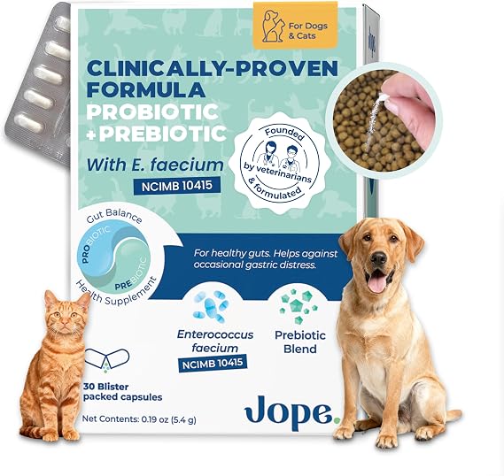 Jope Synbiotic GB-01 - Prebiotics and Probiotics for Dogs & Cats - Clinically Proven Formula - Vet Formulated for Gut Health, Stool Quality, Diarrhea, Immunity, Skin & Coat - 30 Gut Powder Capsules