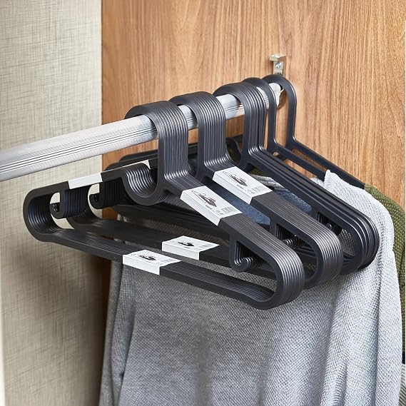 Deconox Slim Askı 10'lu Set - Siyah İnce Profil Elbise Askısı - 39x17 cm Dolap İçi Yer Kazandıran Sağlam Kıyafet Askısı