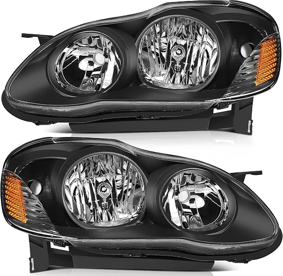 Headlight Assembly Fit for Toyota Corolla 2003-2008 | Fit 2003-2008 for Toyota Corolla Headlights | Driver & Passenger Side | Black Housing Amber | OE#8111002190 8115002200