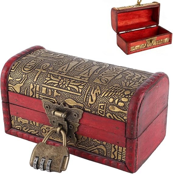 Wooden Treasure Chest,Antique European Style Treasure Chest with Lock,Small Vintage Treasure Chest Box for Jewelry Storing Container,Ancient Box Home Decoration Gifts
