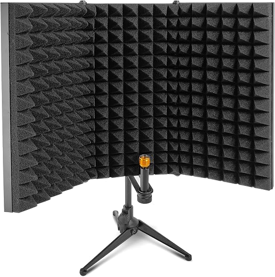 IDANCE Microphone Isolation Shield, 3 Panel Foldable Vocal Shield with Absorbent Foam for Mic Stand or Tabletop Use, Mic Isolation for Studio Recording, Podcasting, Voiceover