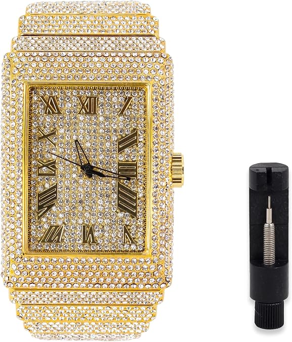 Men's Fully Iced Out Rectangle Watch, 40mm Case