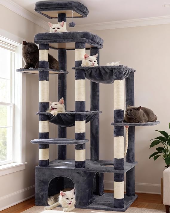 Heybly Cat Tree, 71-Inch Tall Cat Tower for Large Maine Coon Cats HCT037G