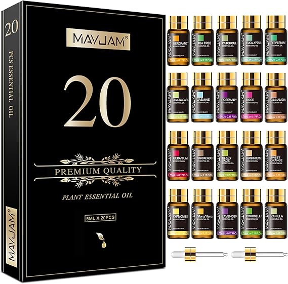 MAYJAM Tea Tree 20 Pcs Pure Essential Oil Gift Set, for Diffuser, Humidifiers, Skin Care, Massage, Fragrance Oil Scent for DIY Candle and Soap Making, Gift for Friend 5ML
