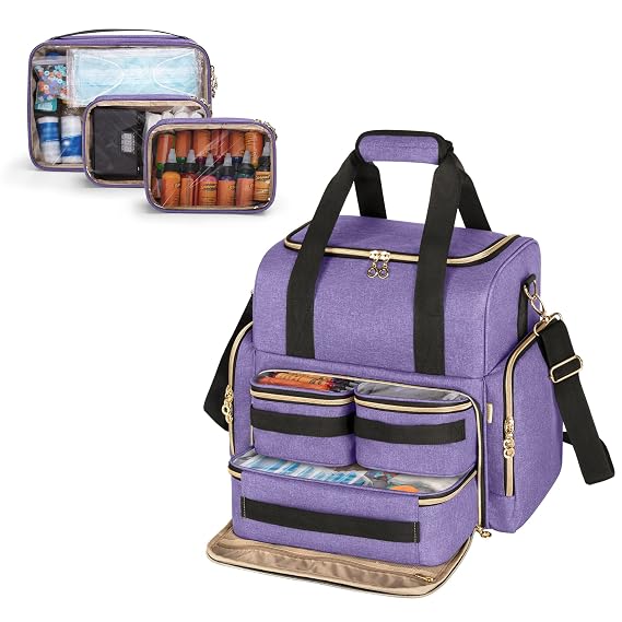 LUXJA Tattoo Travel Case with 3 Removable Pouches, Purple
