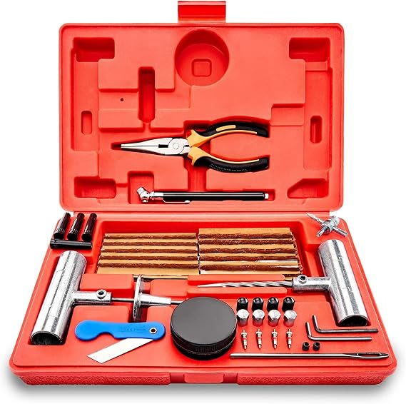 TOOLUXE 50003L Universal Heavy Duty Tire Repair Kit | 57 Piece Value Pack | Fix Punctures and Plug Flats | Ideal for Cars, Trucks, Motorcycle, ATV, Jeeps, Off Road Vehicles, RV, Tractors ...