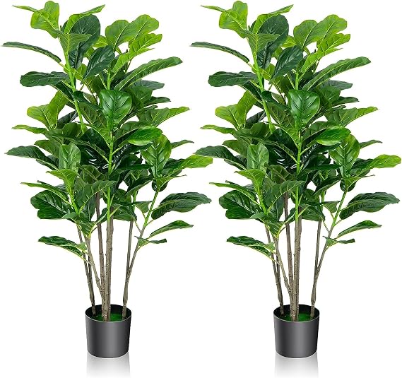 2-Pack 51'' Fiddle Leaf Artificial Ficus Tree, with 100 Leaves Decorative Faux Fake Trees for Indoor