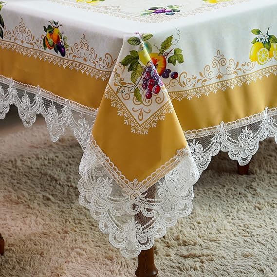 SUTAVIA Rectangular Tablecloth 60"x104" Lace Embroidered Yellow Lemon