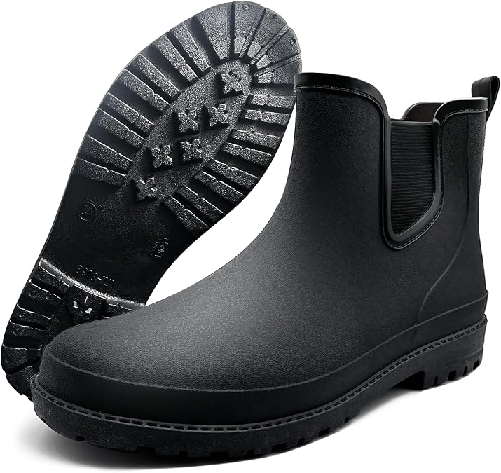 Men's Black Rain Boots, Ankle Wellies, Short Wellington Boots, Rubber Garden Boots for Fishing, Walk, Mud, Dogs Boot