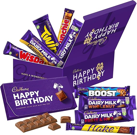 Cadbury "Happy Birthday" Chocolate Treasure Box. 10 Full Size Chocolate Bars Including Dairy Milk, Crunchie, Caramel, Flake, Twirl & More!